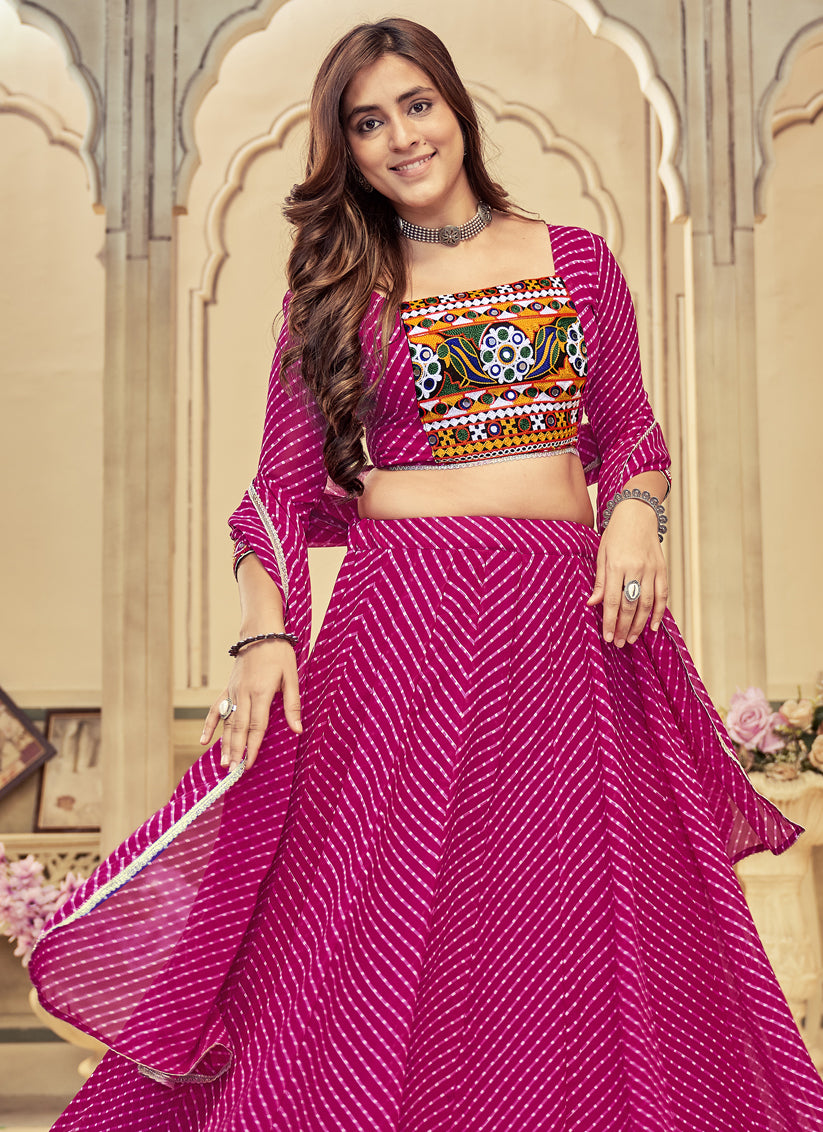 Magenta Georgette Gamthi Work Chaniya Choli