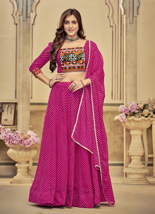 Magenta Georgette Gamthi Work Chaniya Choli