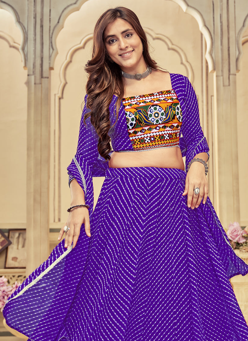 Purple Georgette Gamthi Work Chaniya Choli