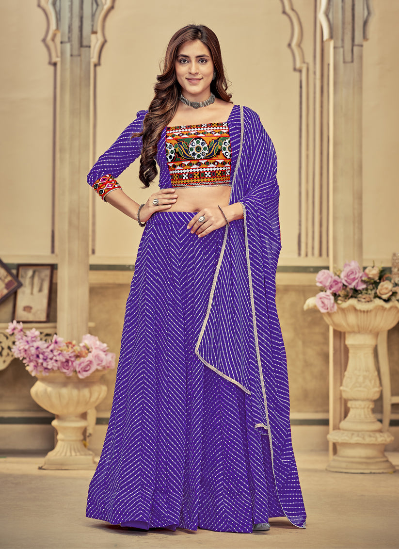 Purple Georgette Gamthi Work Chaniya Choli