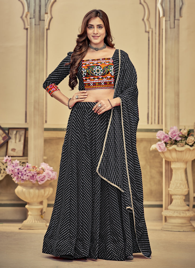 Black Georgette Gamthi Work Chaniya Choli