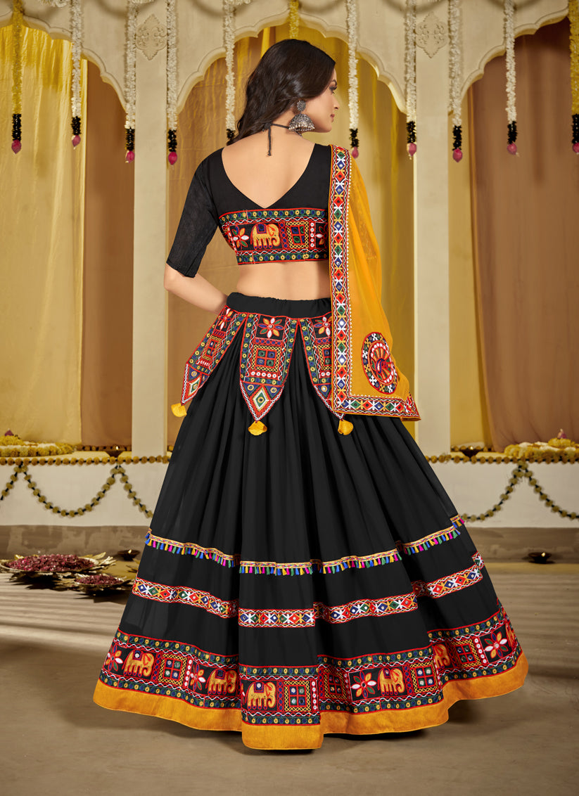 Black Georgette Gamthi Work Chaniya Choli