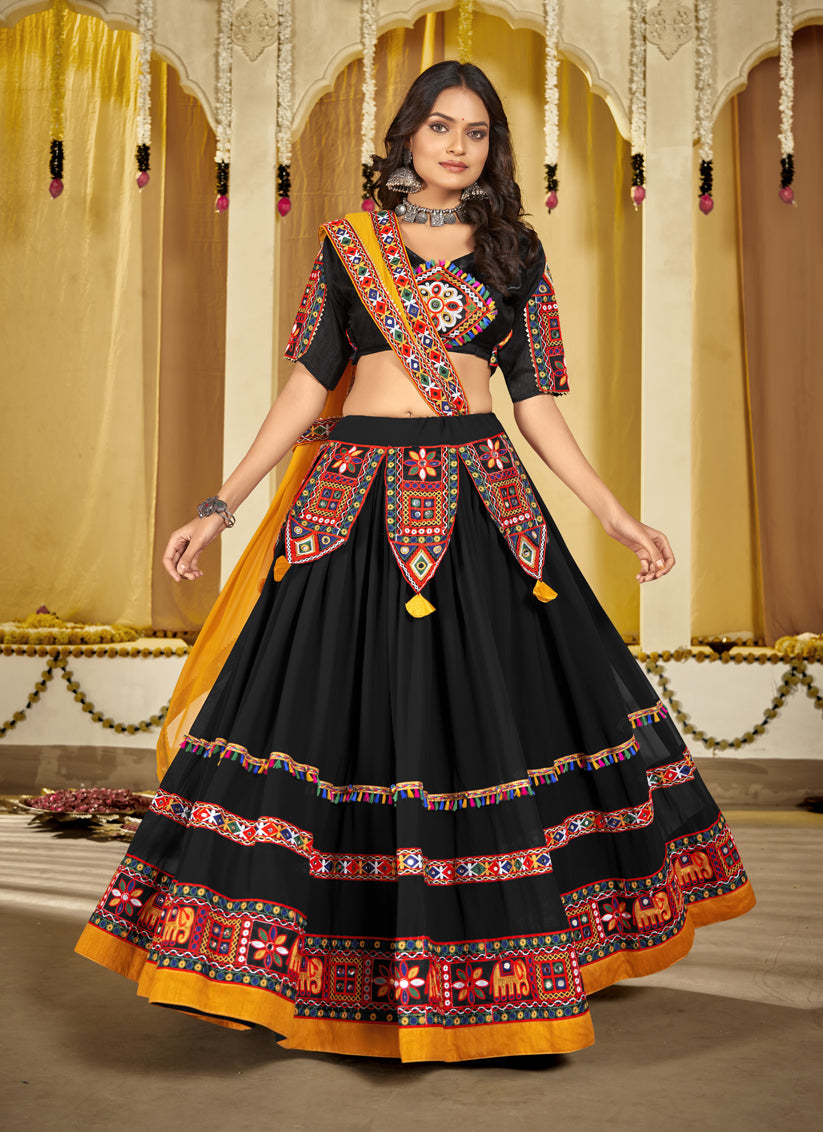 Black Georgette Gamthi Work Chaniya Choli