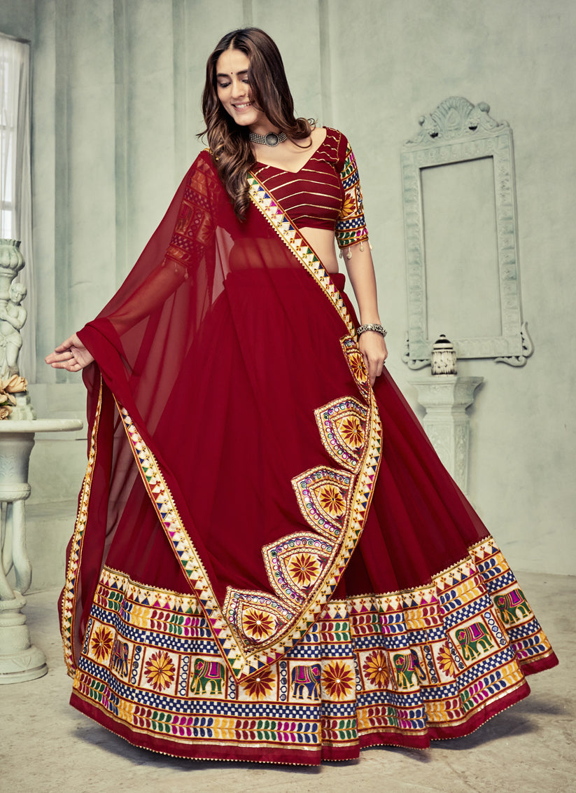 Maroon Georgette Gamthi Work Chaniya Choli