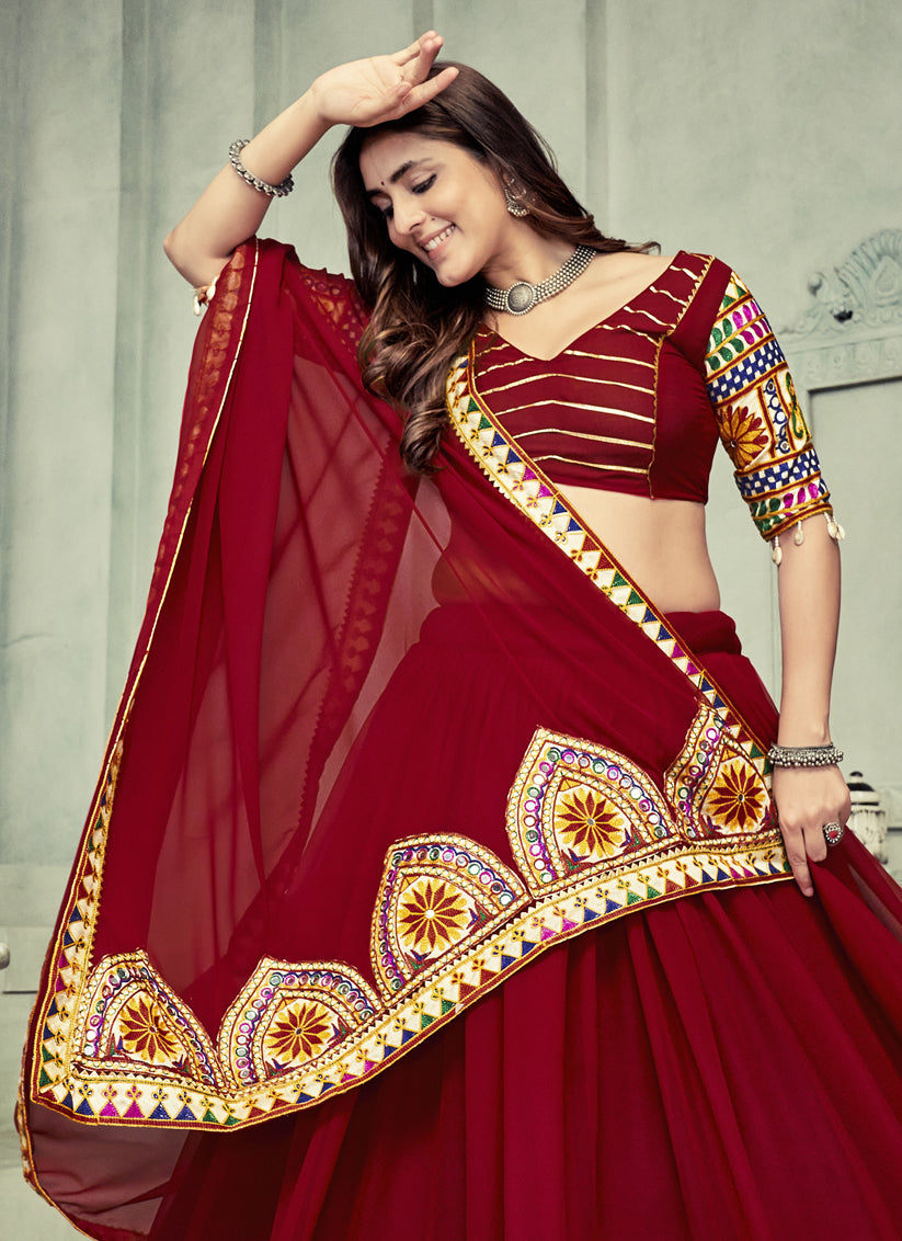 Maroon Georgette Gamthi Work Chaniya Choli