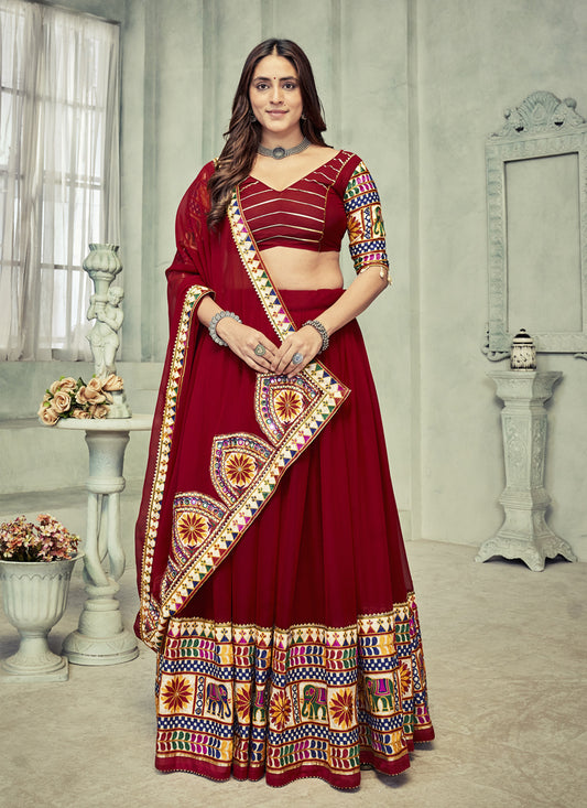 Maroon Georgette Gamthi Work Chaniya Choli