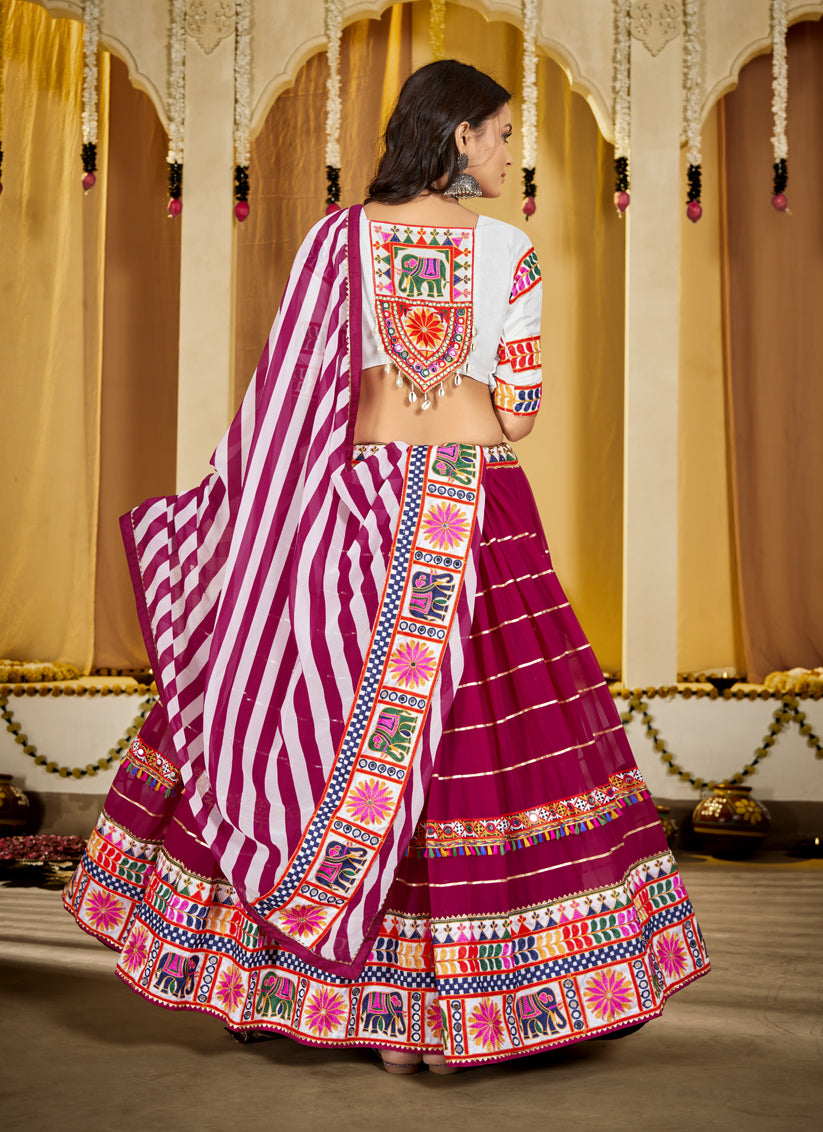 Magenta Georgette Gamthi Work Chaniya Choli