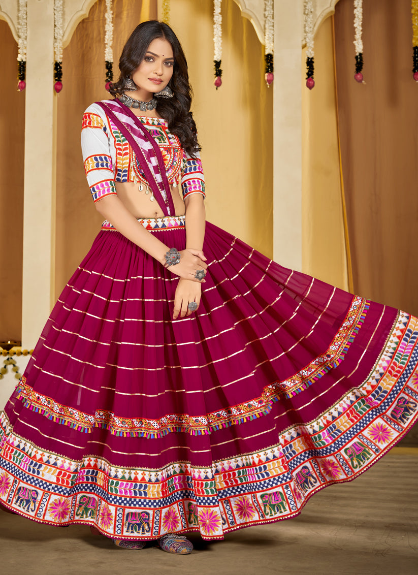 Magenta Georgette Gamthi Work Chaniya Choli