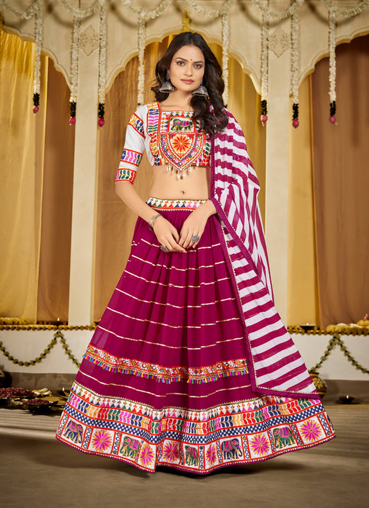 Magenta Georgette Gamthi Work Chaniya Choli