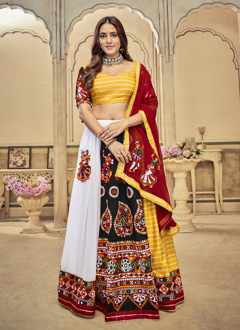 Multicolor Art Silk Gamthi Work Chaniya Choli