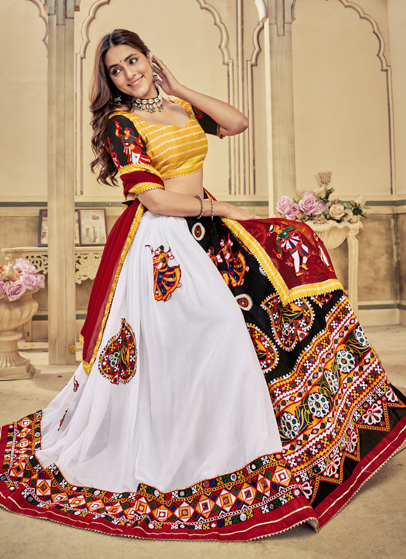 Multicolor Art Silk Gamthi Work Chaniya Choli