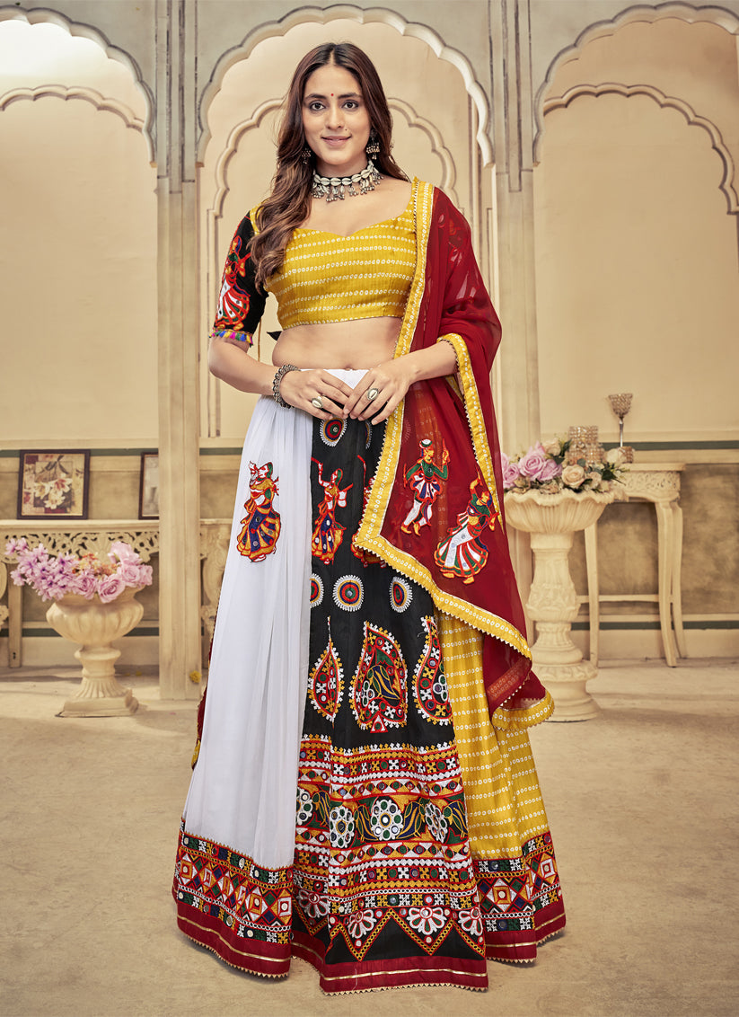 Multicolor Art Silk Gamthi Work Chaniya Choli