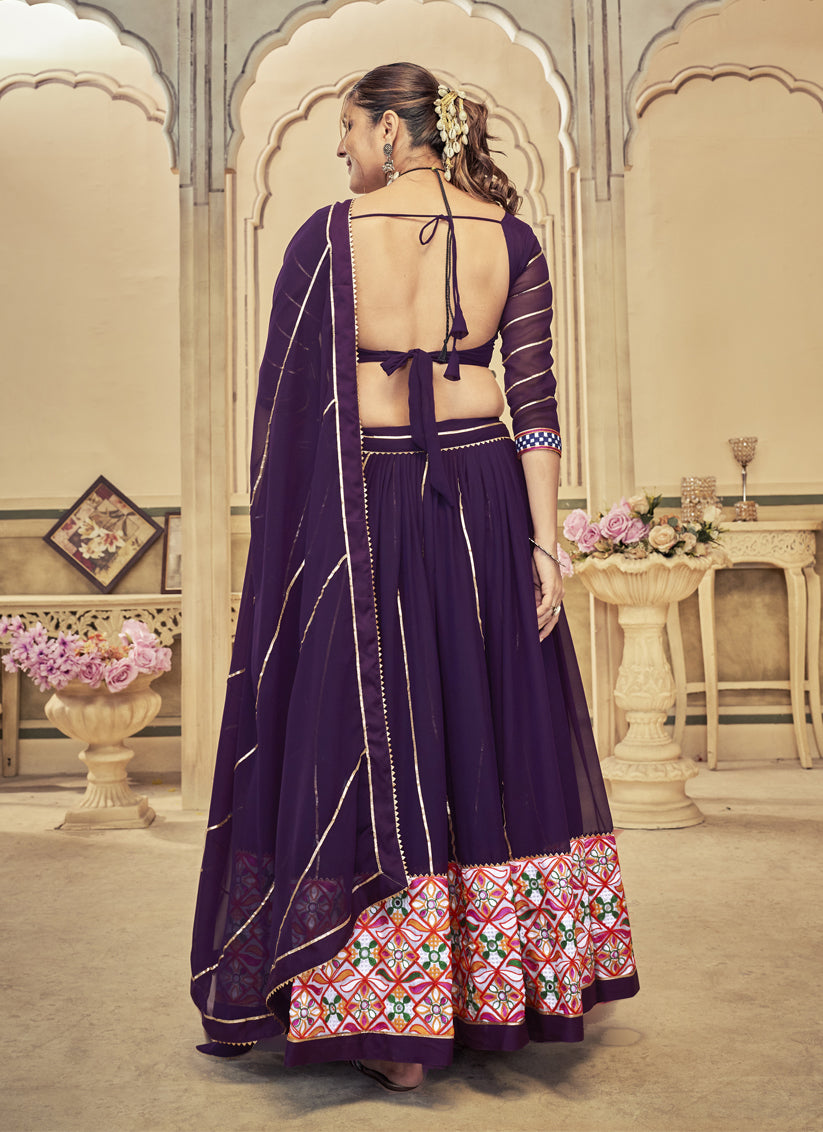 Purple Georgette Gamthi Work Chaniya Choli