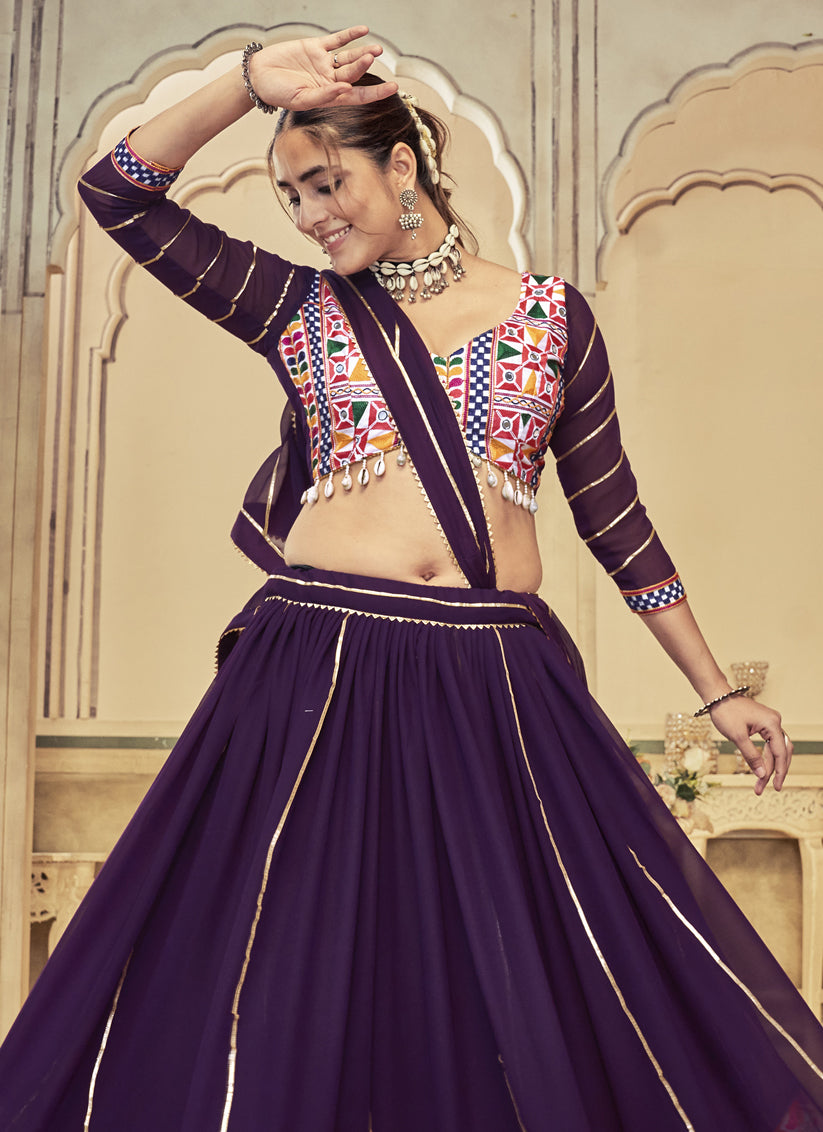 Purple Georgette Gamthi Work Chaniya Choli