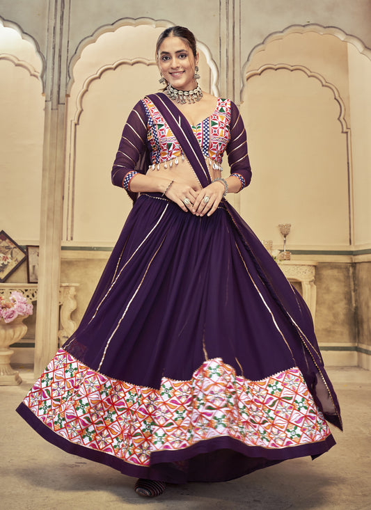 Purple Georgette Gamthi Work Chaniya Choli