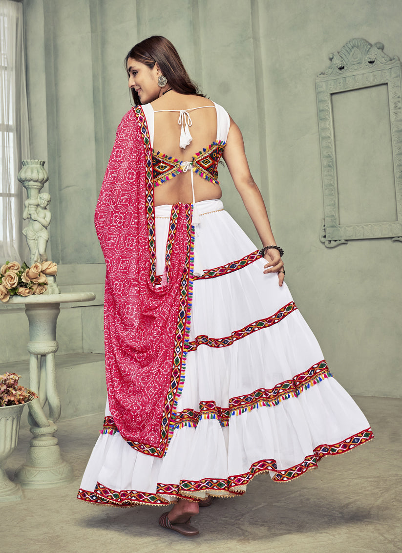 White Georgette Gamthi Work Chaniya Choli