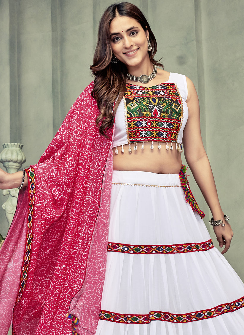 White Georgette Gamthi Work Chaniya Choli