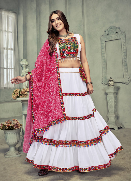 White Georgette Gamthi Work Chaniya Choli