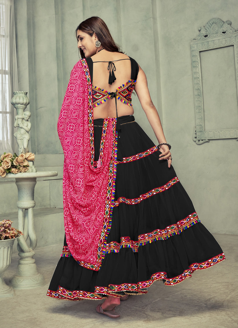 Black Georgette Gamthi Work Chaniya Choli