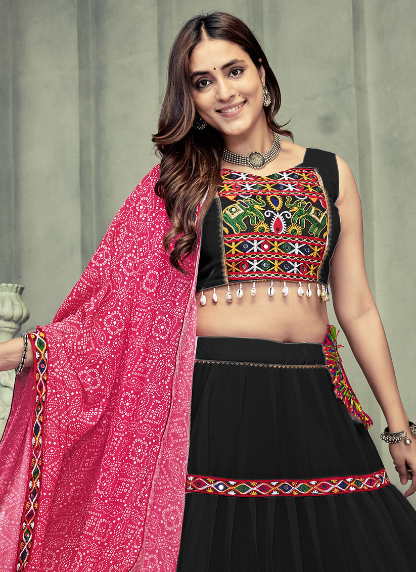 Black Georgette Gamthi Work Chaniya Choli