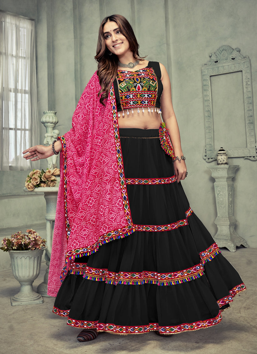 Black Georgette Gamthi Work Chaniya Choli