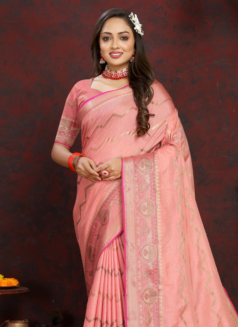 Pink Soft Silk Zari Woven Saree