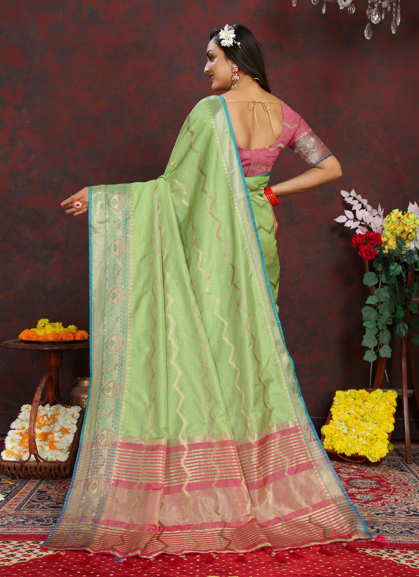 Pista Green Soft Silk Zari Woven Saree