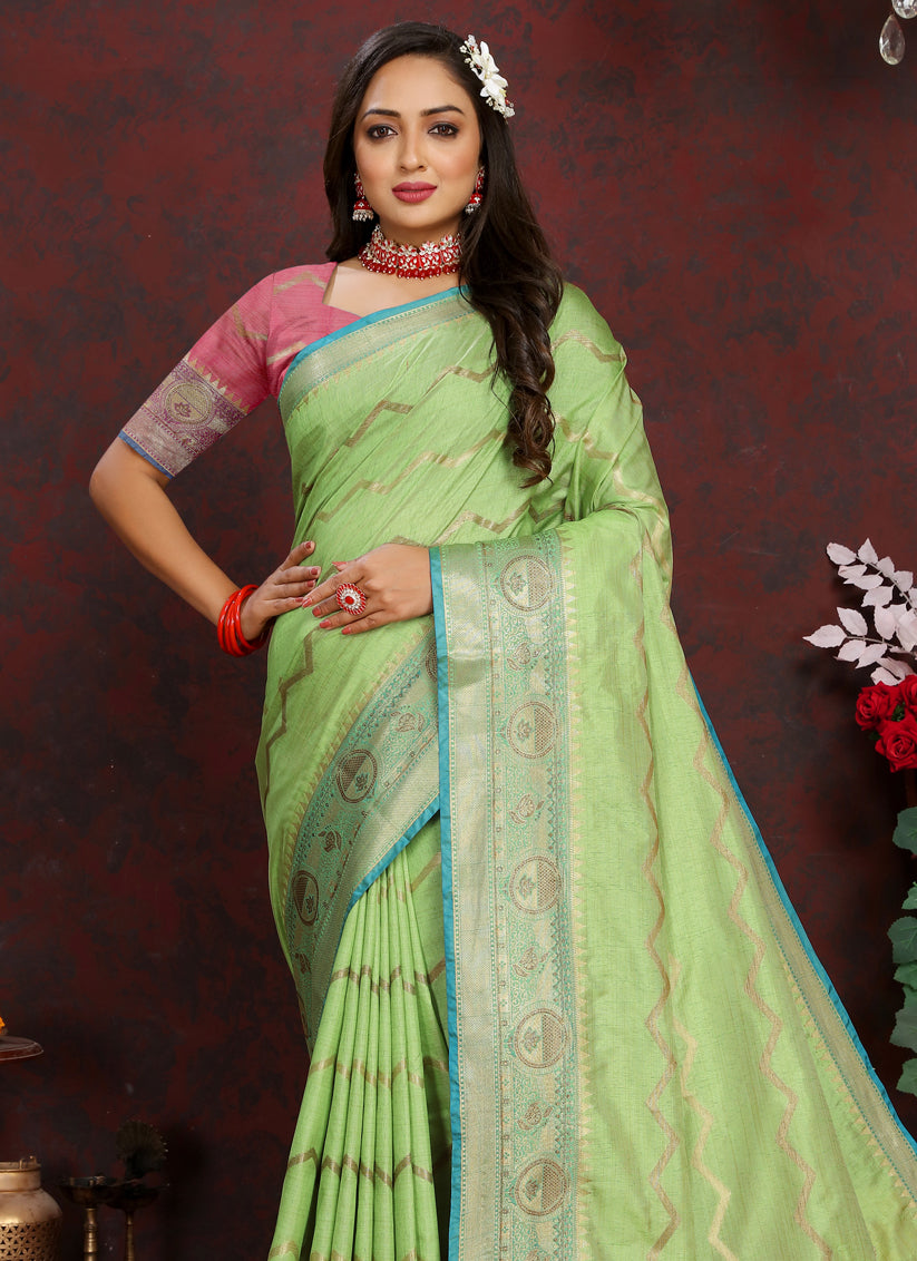 Pista Green Soft Silk Zari Woven Saree