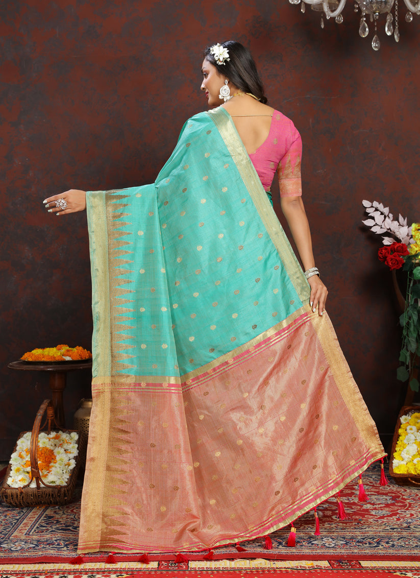 Sky Blue Soft Silk Zari Woven Saree