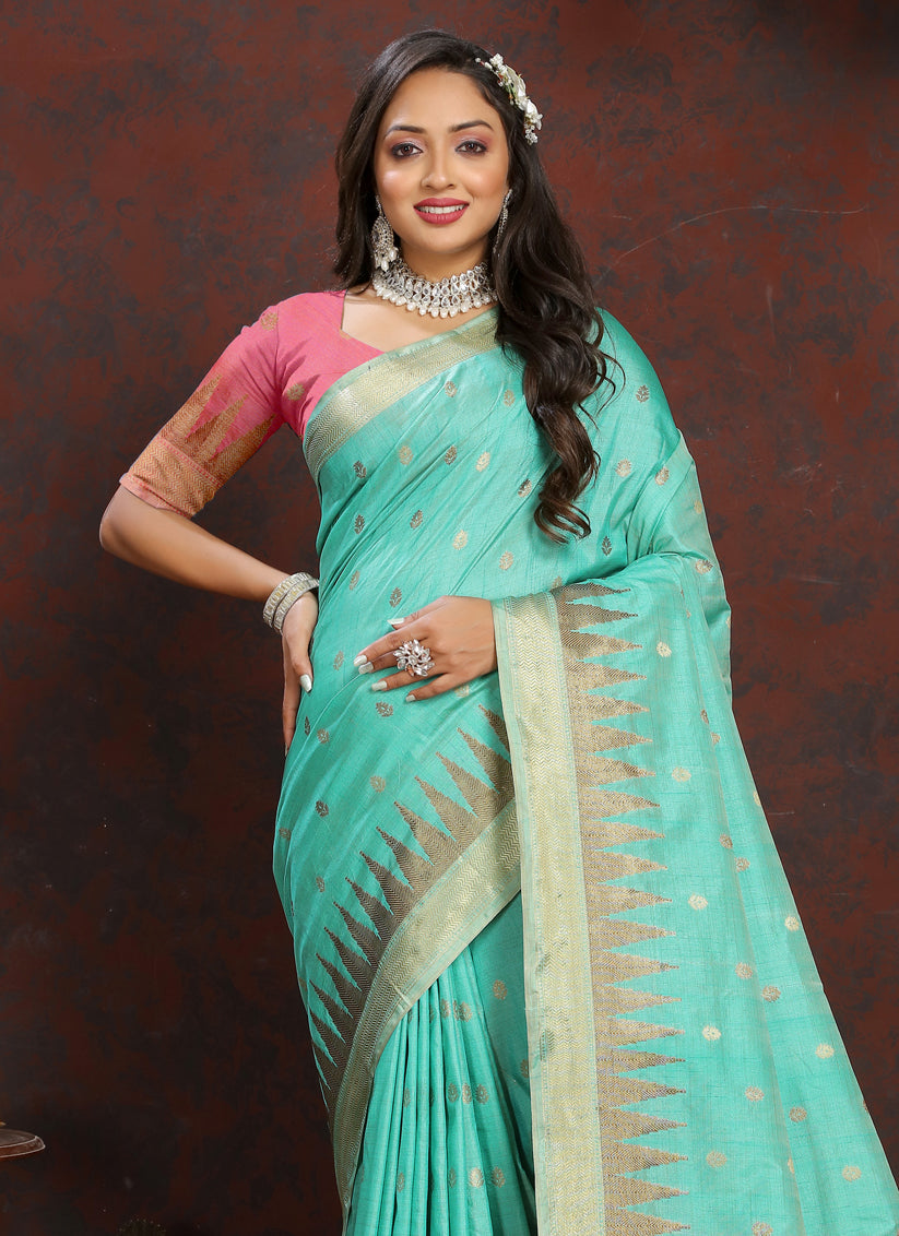 Sky Blue Soft Silk Zari Woven Saree