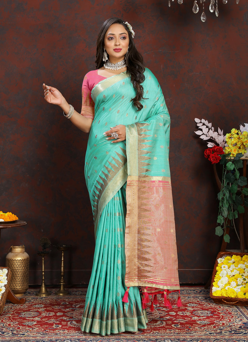 Sky Blue Soft Silk Zari Woven Saree