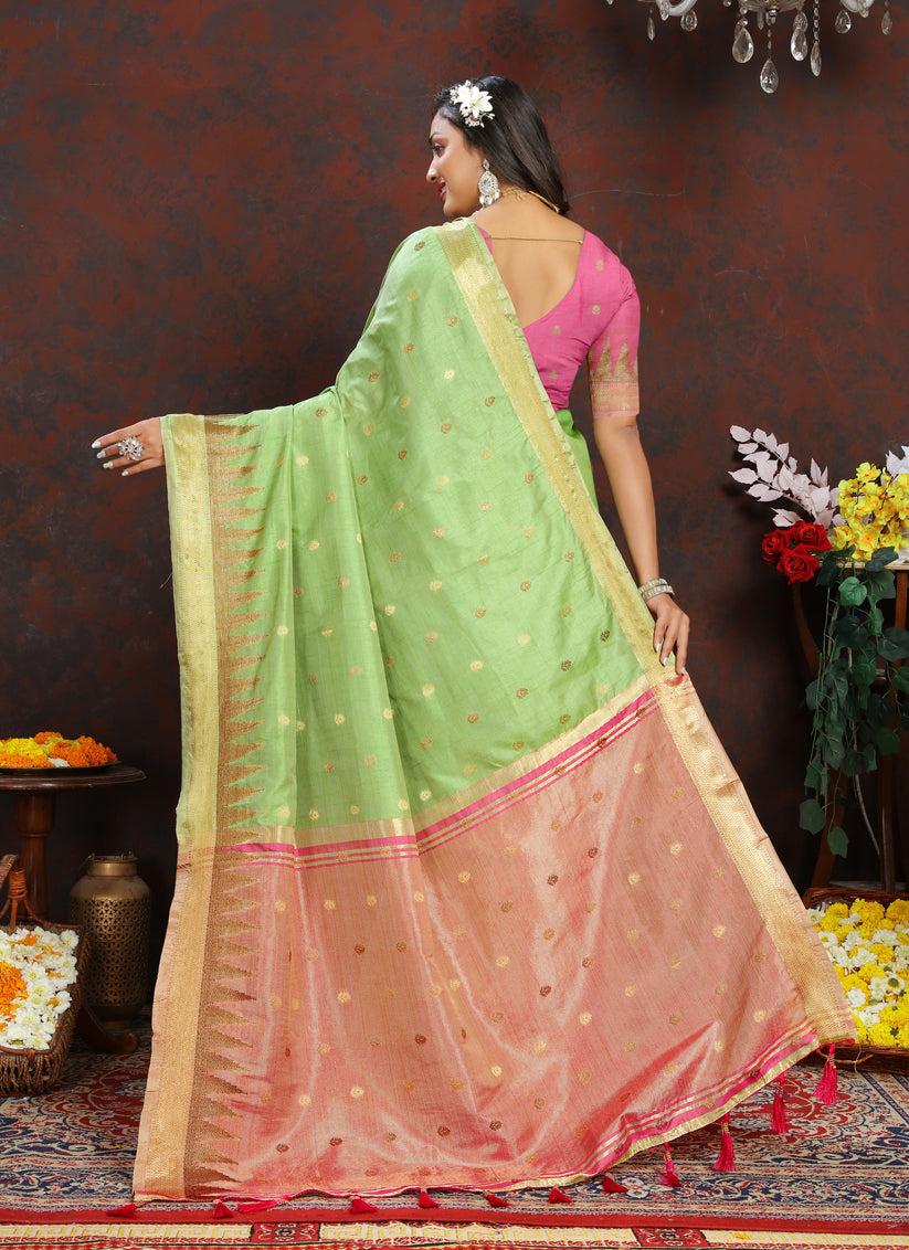 Pista Green Soft Silk Zari Woven Saree