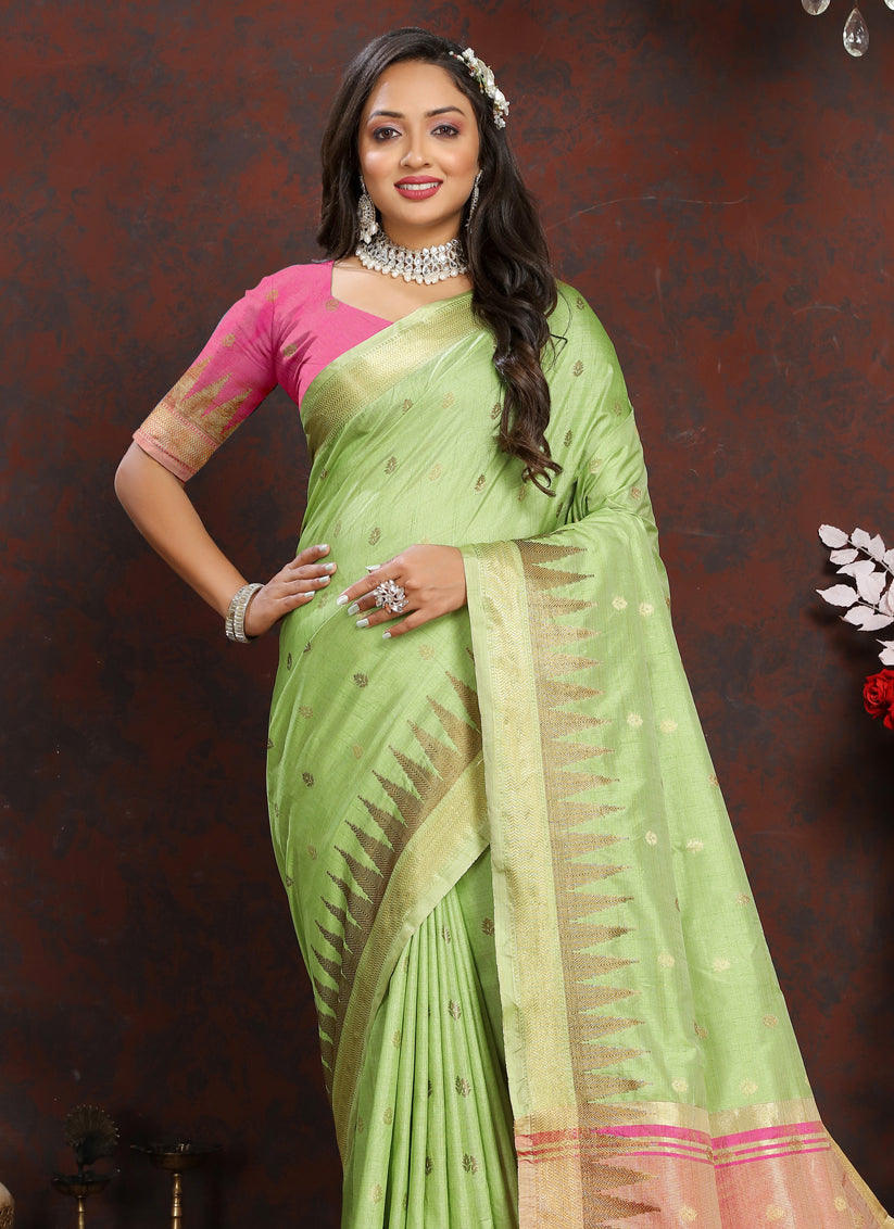 Pista Green Soft Silk Zari Woven Saree