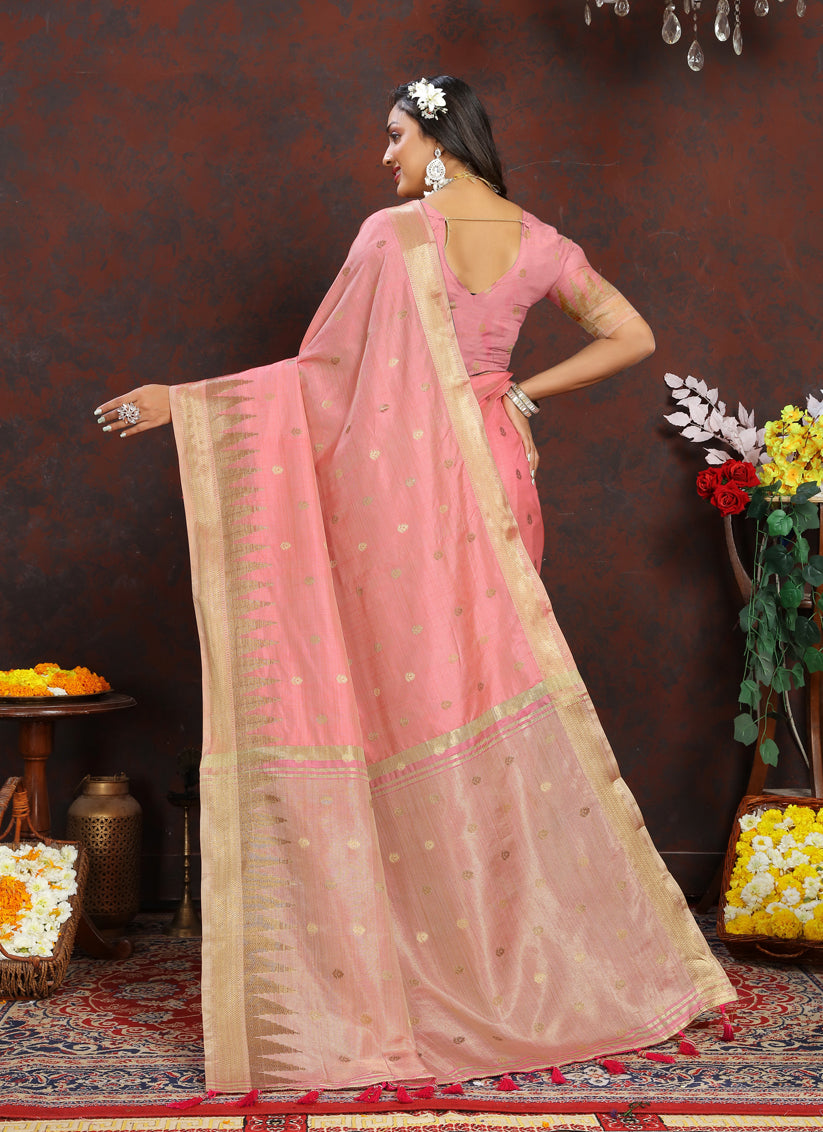 Pink Soft Silk Zari Woven Saree