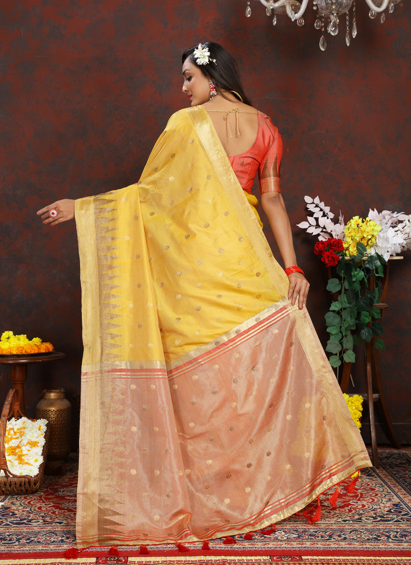 Yellow Soft Silk Zari Woven Saree