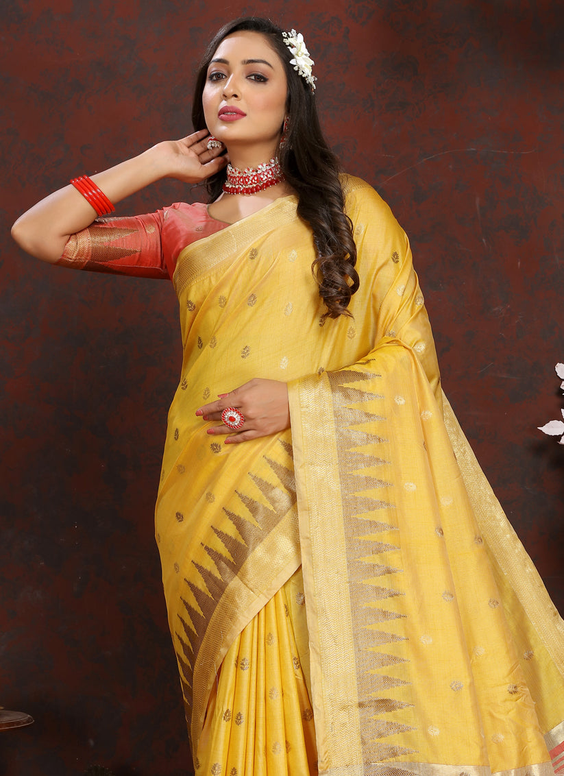 Yellow Soft Silk Zari Woven Saree