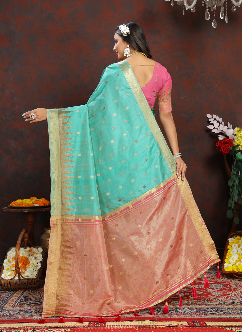 Sky Blue Soft Silk Zari Woven Saree