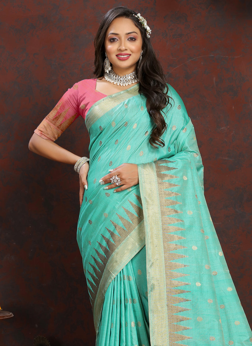 Sky Blue Soft Silk Zari Woven Saree