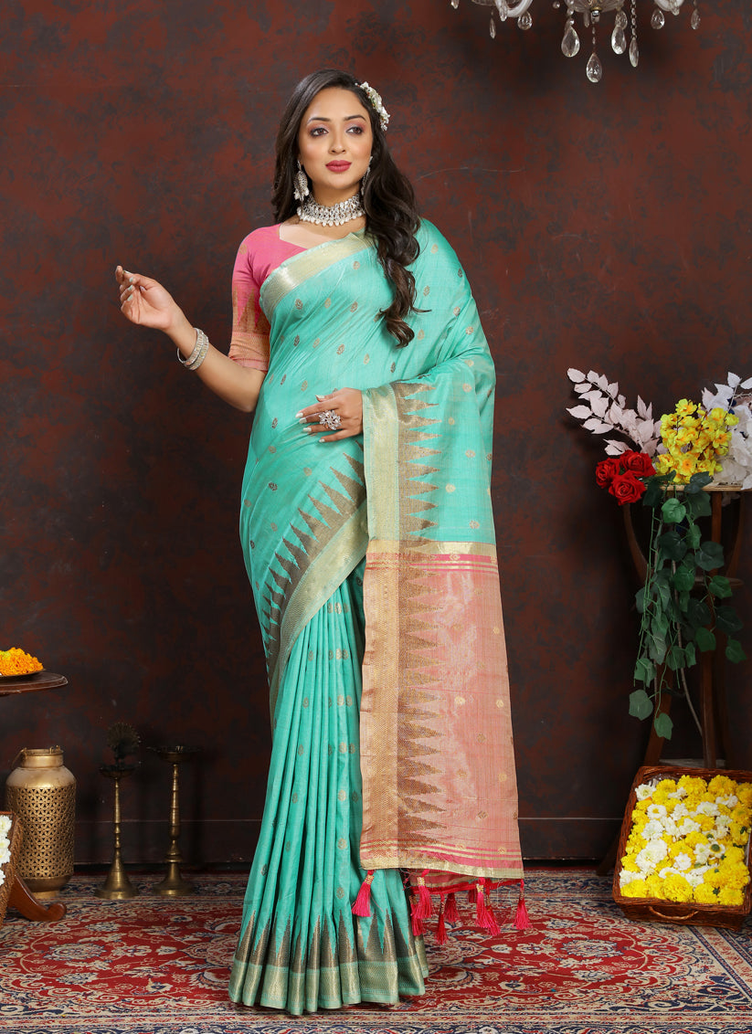 Sky Blue Soft Silk Zari Woven Saree