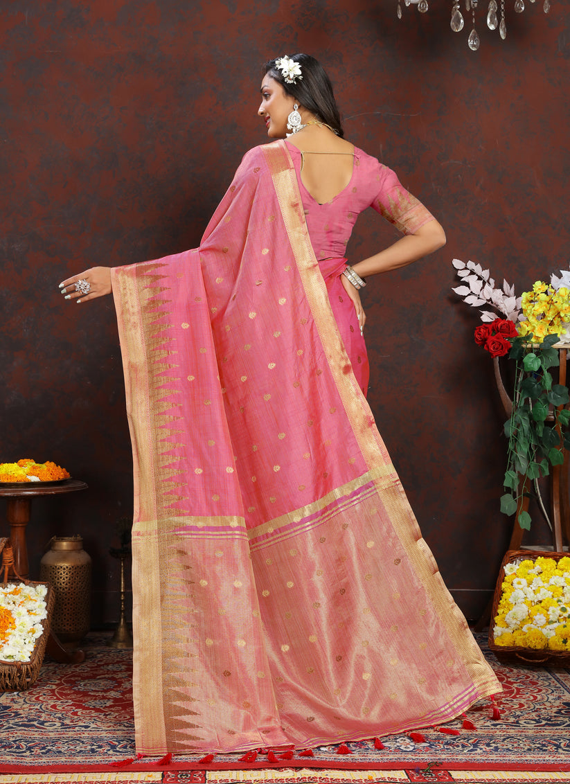 Pink Soft Silk Zari Woven Saree