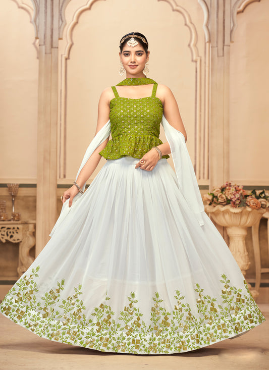 White Pure Georgette Embroidered Lehenga Choli For Festival