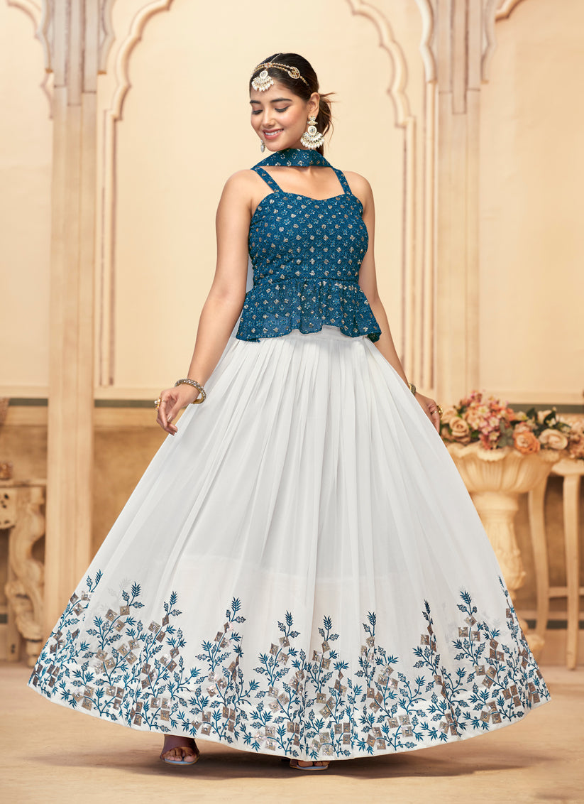 White Pure Georgette Embroidered Lehenga Choli For Festival