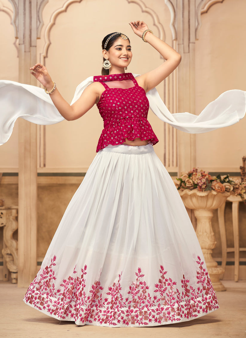 White Pure Georgette Embroidered Lehenga Choli For Festival