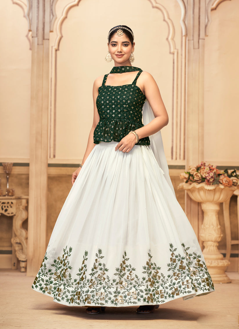 White Pure Georgette Embroidered Lehenga Choli For Festival