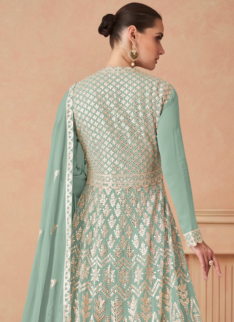 Mint Green Georgette Embroidered Lehenga Kameez