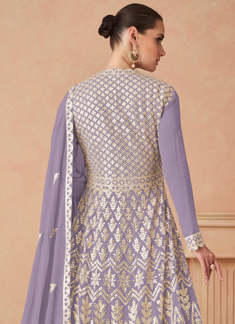 Lilac Purple Georgette Embroidered Lehenga Kameez