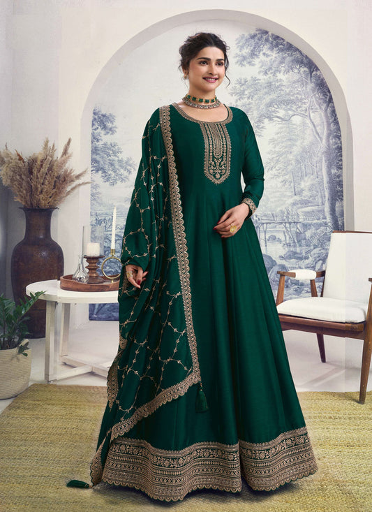 Prachi Desai Pine Green Georgette Silk Embroidered Designer Anarkali Dress