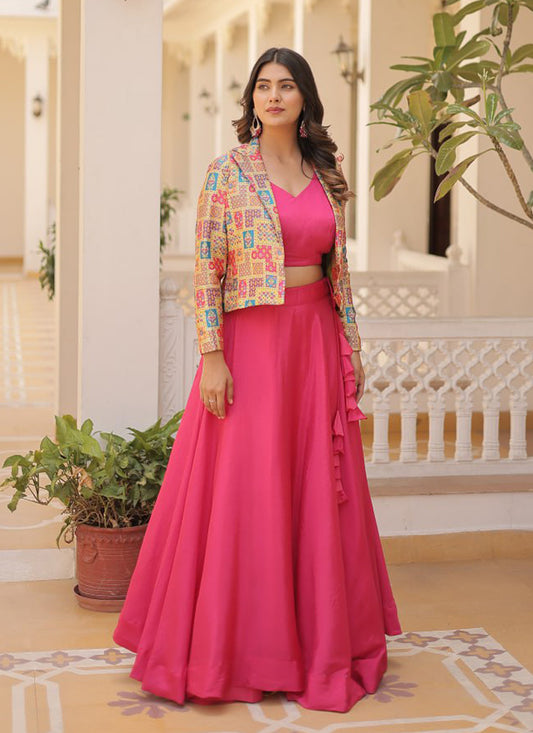 Rani Pink Chinnon Lehenga Choli with Jacket