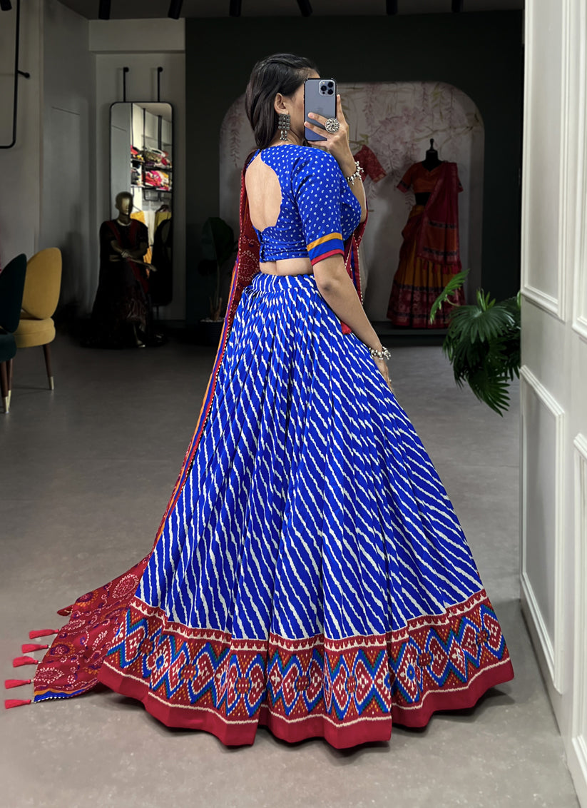 Royal Blue Tussar Silk Printed Navratri Special Chaniya Choli