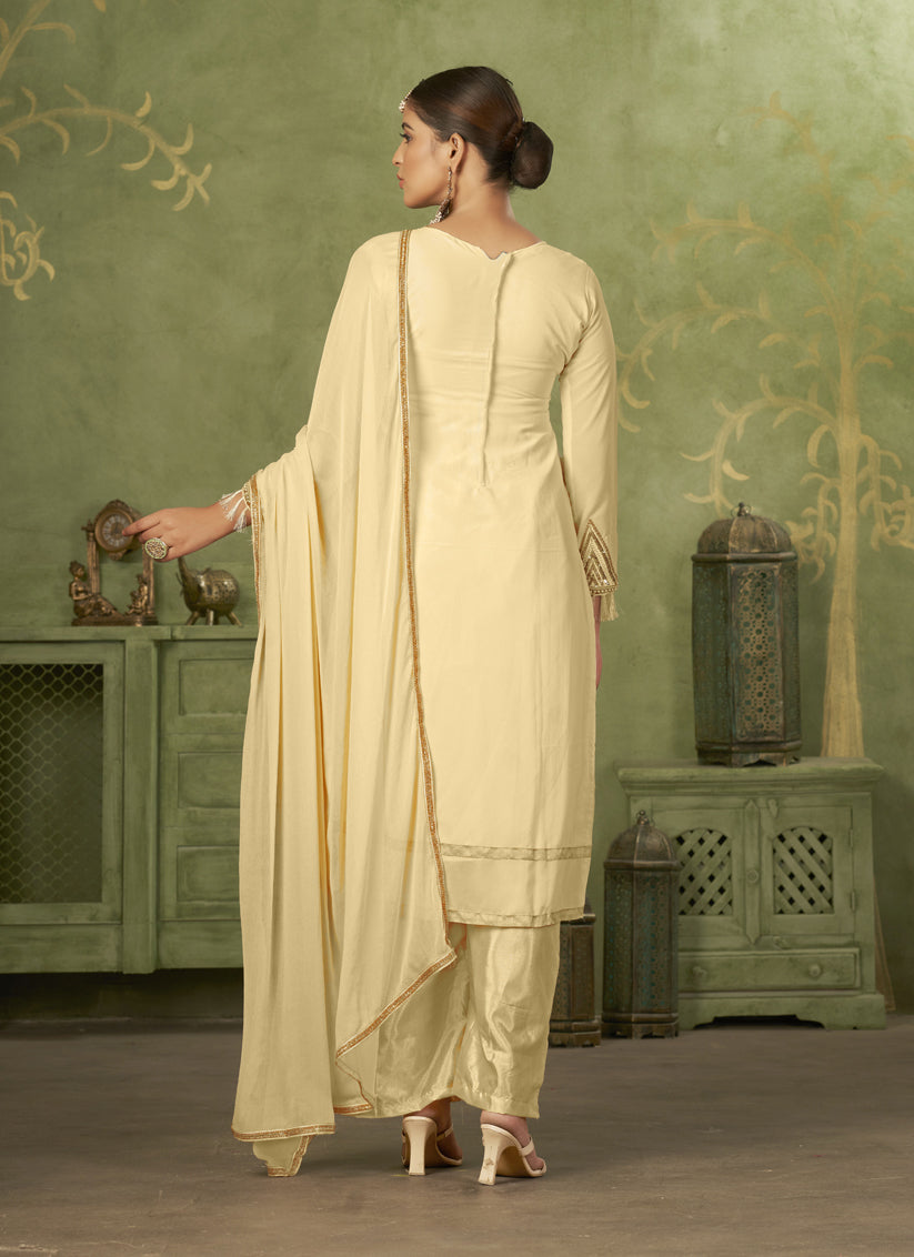 Beige Georgette Embroidered Palazzo Suit